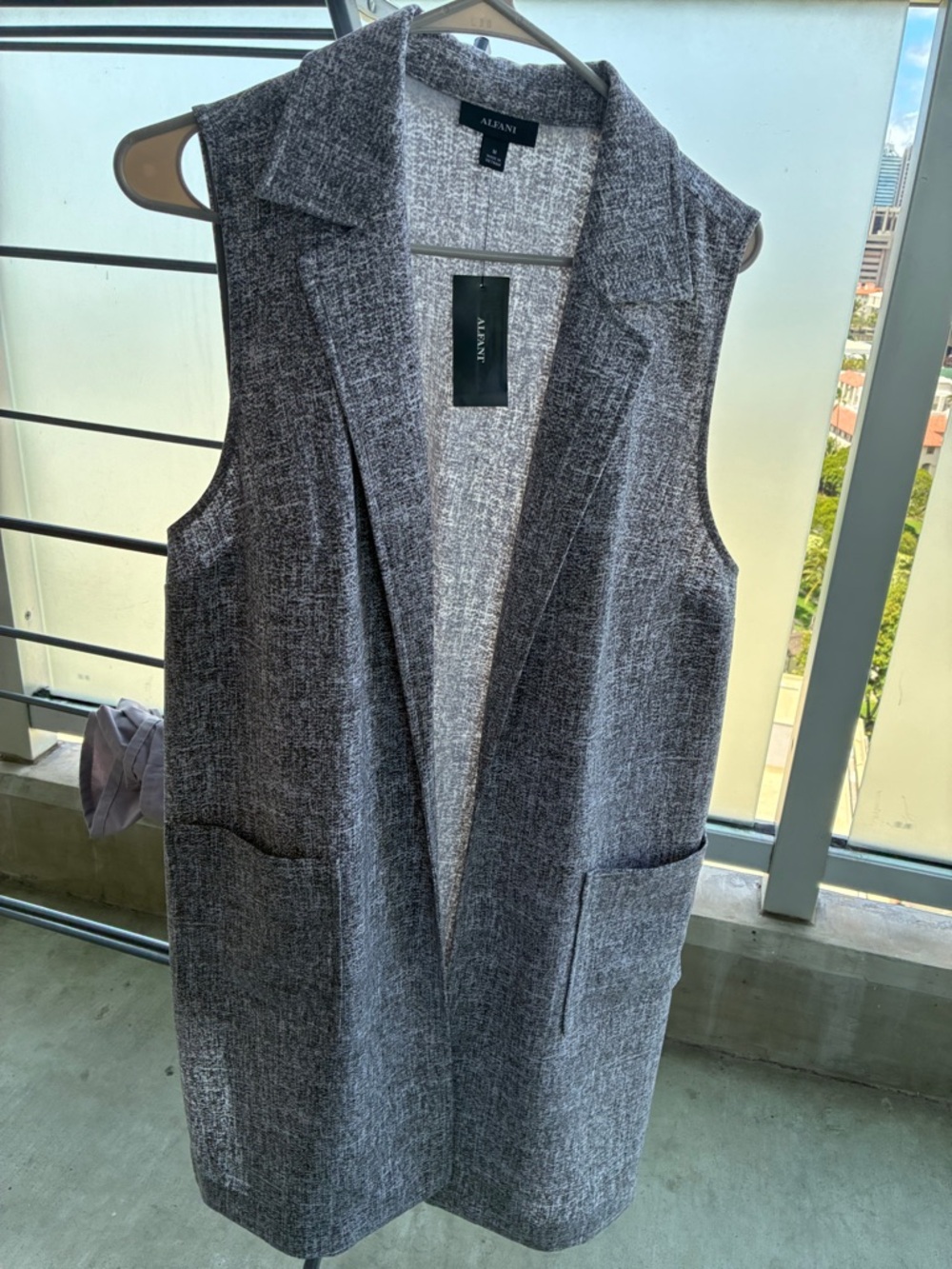 Alfani Gray Textured Sleeveless Tweed Vest